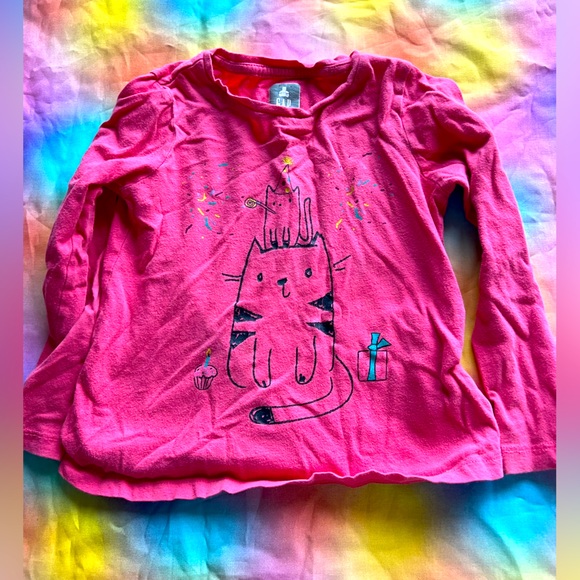 Cute Pink Cat party Baby Gap Size 4 long sleeve shirt - Picture 1 of 4